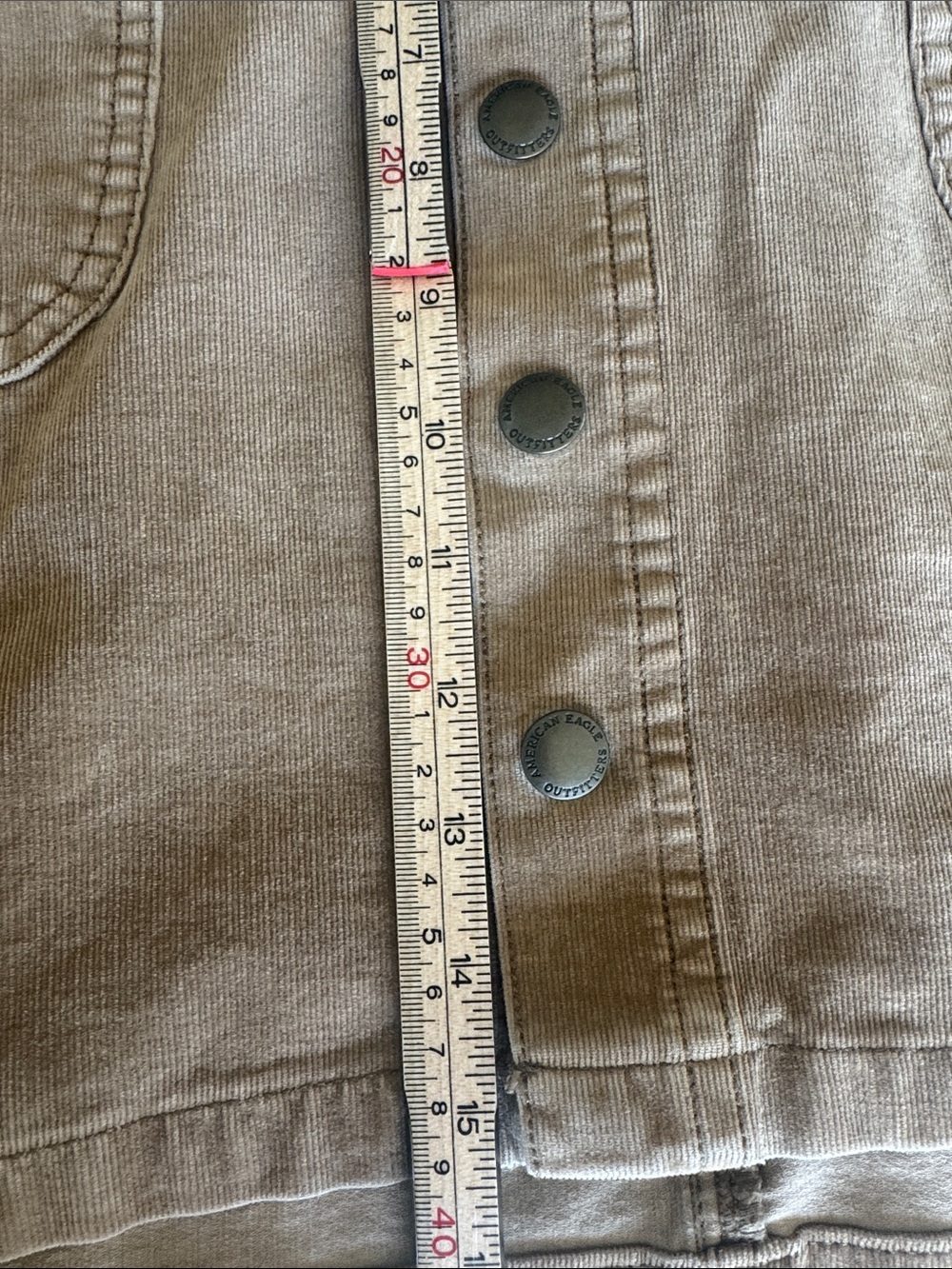 American Eagle Super Stretch X4 Corduroy Mini Skirt Tan Button Front Utility 14 - Picture 11 of 12